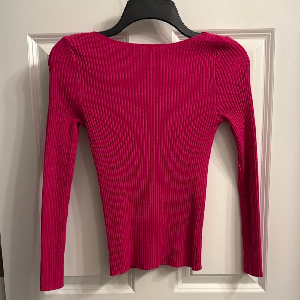 Pink Ribbed Knit Long Sleeve Tee - Picture 5 of 6